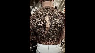 Amazing Jesus and angels Good vs. Evil Virgin Mary back tattoo!