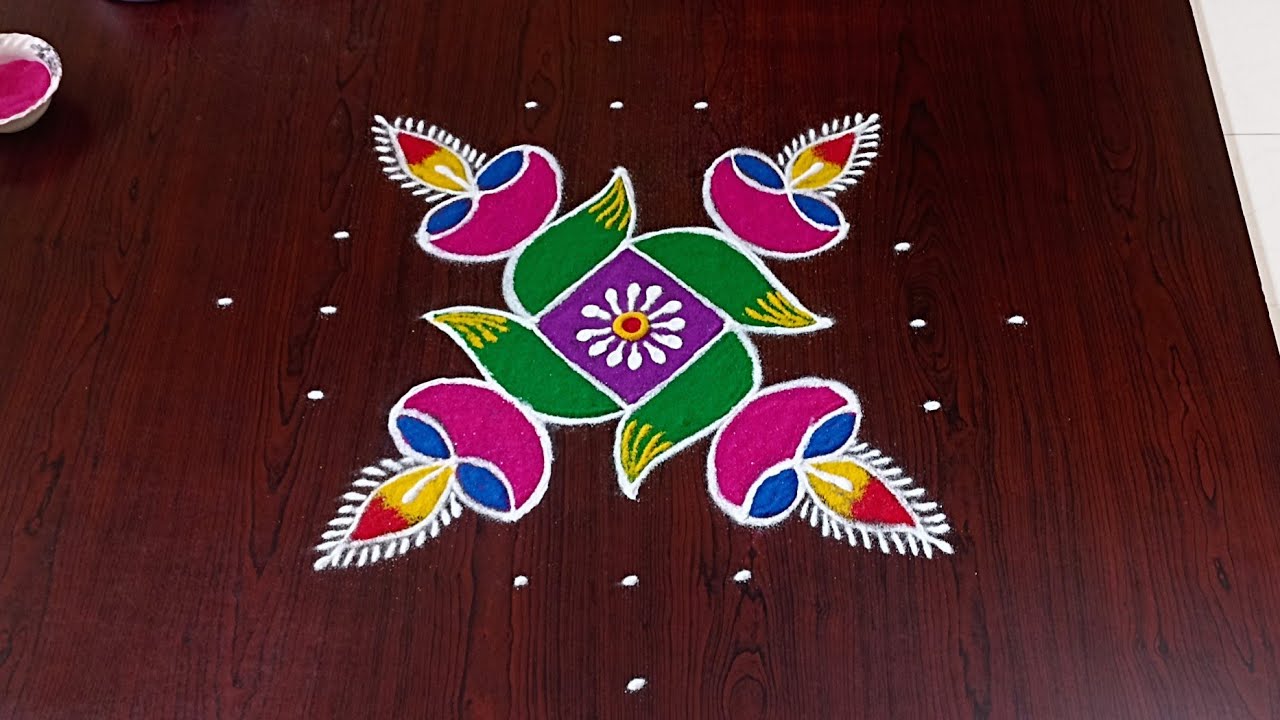 Beautiful Diwali diya rangoli with 9×1dots|easy dheepavali rangoli|dheepam muggulu|#Rang Kaa Rangoli