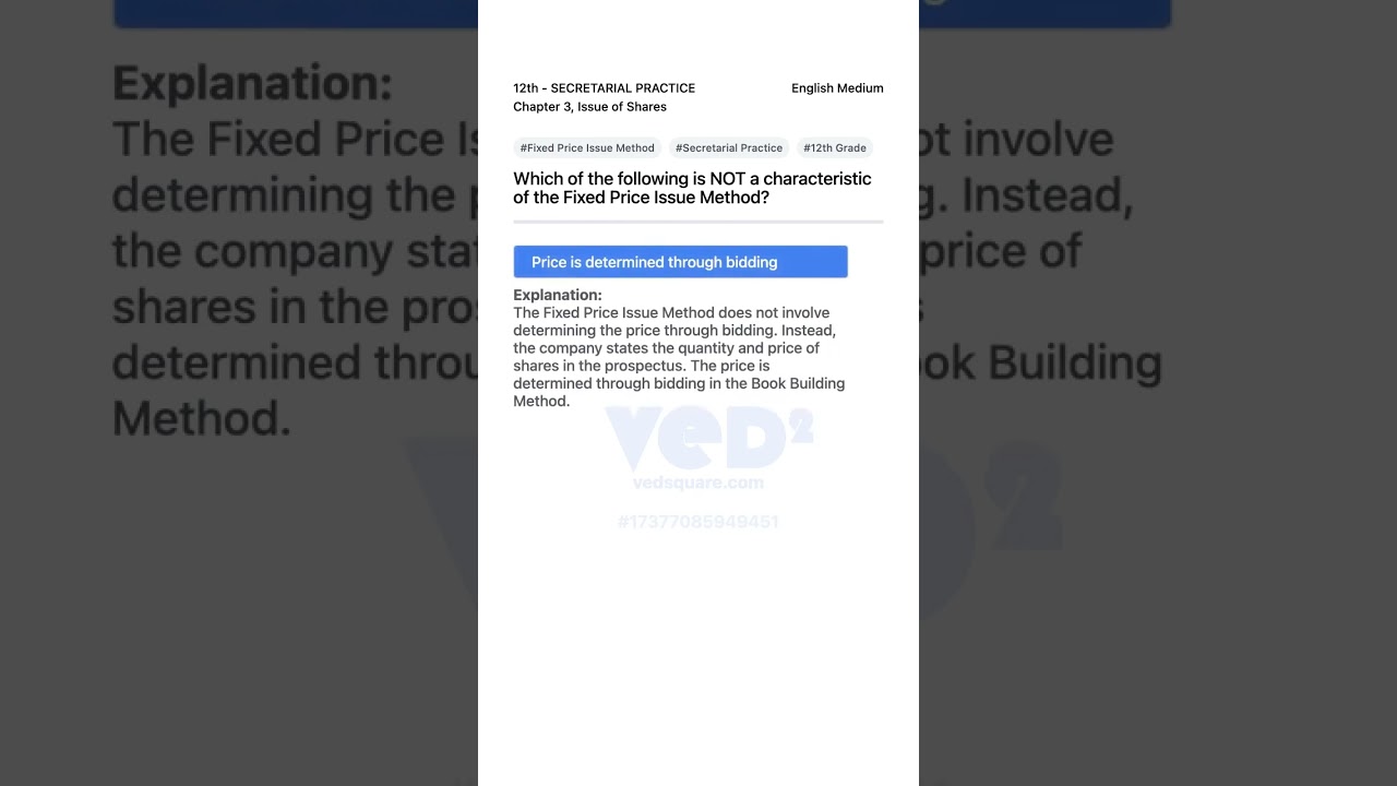 Fixed Price Issue Method Explained Secretarial Practice 12th