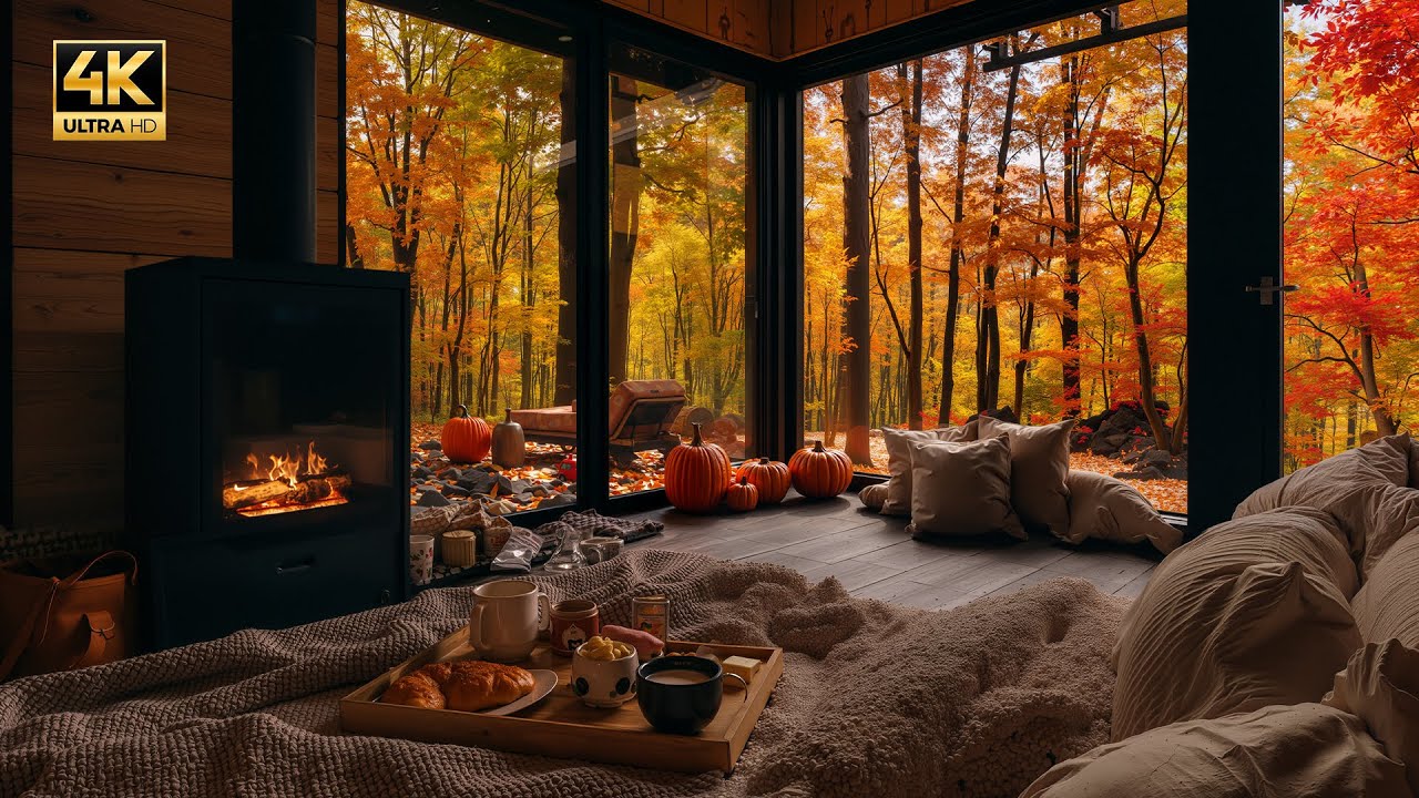 Soft Jazz by the Fireplace | Autumn Cozy Cabin Ambience | Music for ...