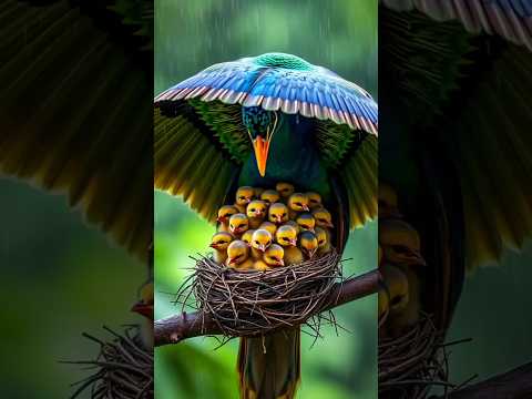 'Beautiful Bird Protecting Babies in the Rain |'#Birds #NatureLove #BabyBirds