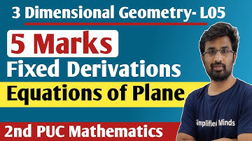 5 Marks fixed Derivation-Equation of planes | Three dimensional Geometry | 2nd PUC Mathematics 2023