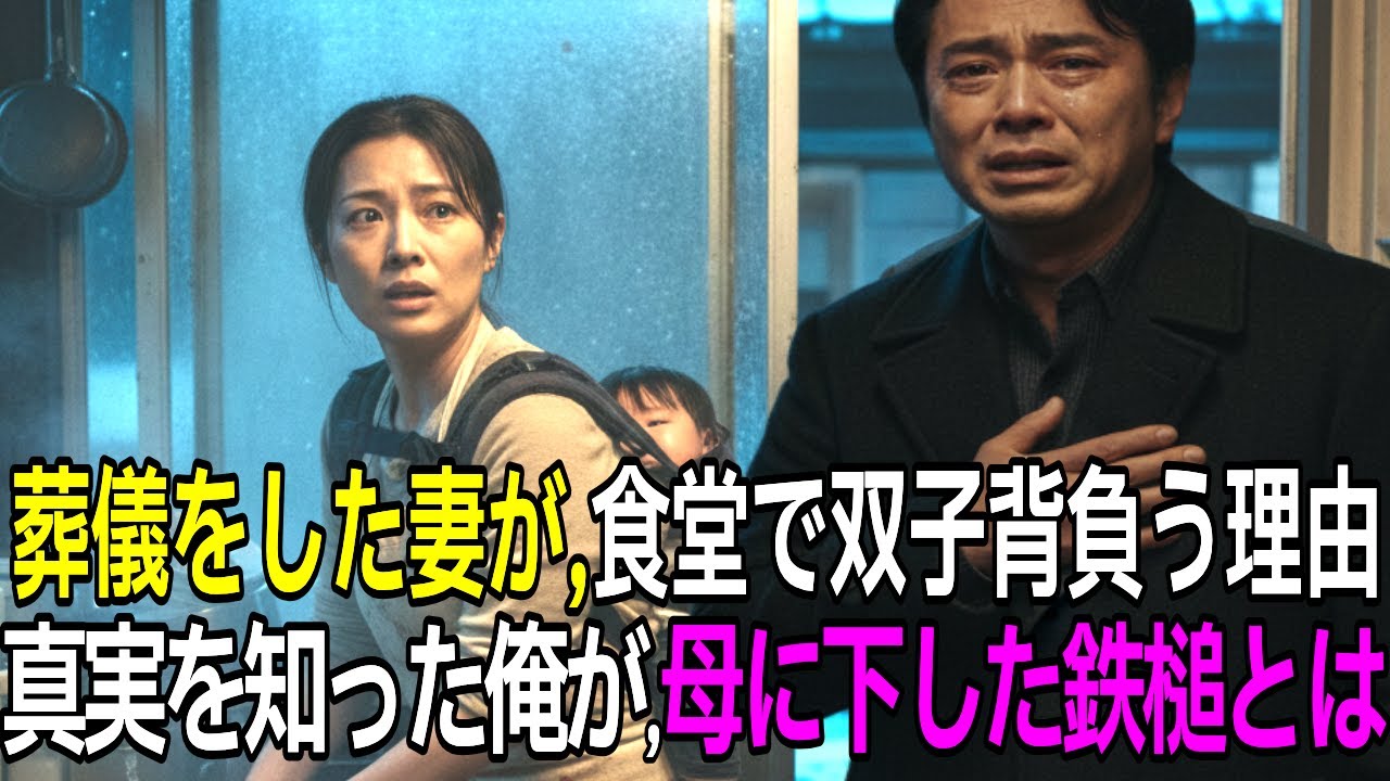 葬儀から3年、死んだはずの妻が食堂で皿洗い… 背中の双子と目が合い、母の【残酷な嘘】が発覚。激怒した俺が母にさせた【屈辱の土下座】