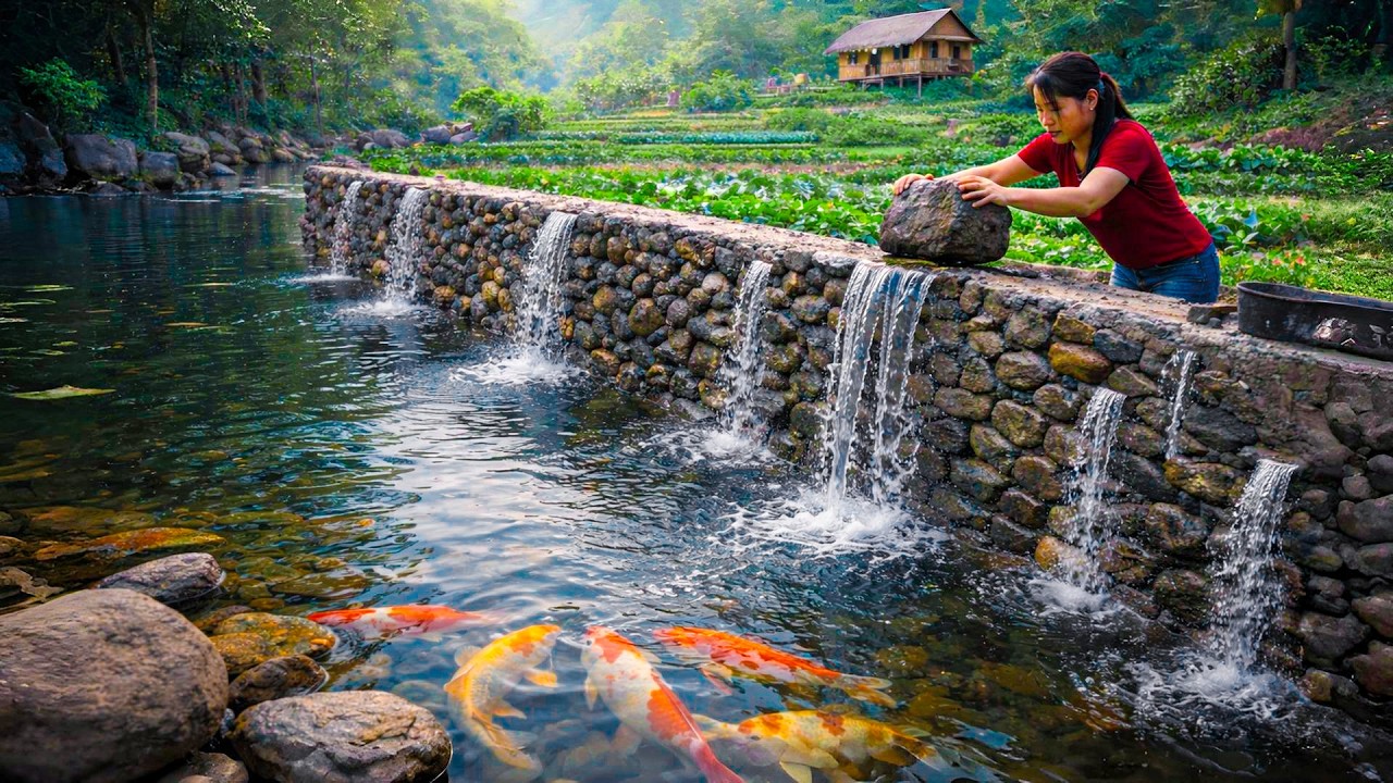 Hand Building a Massive Stone Wall to Surround the Farm and Wooden Home