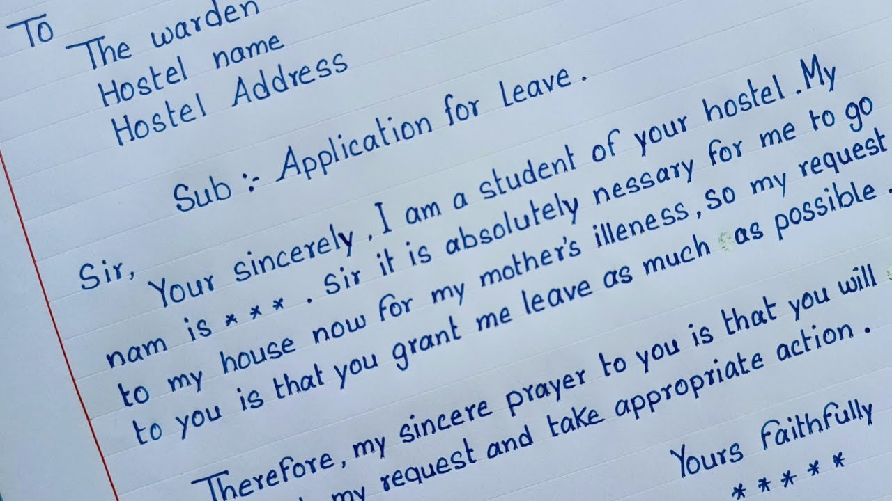 application letter to leave a hostel