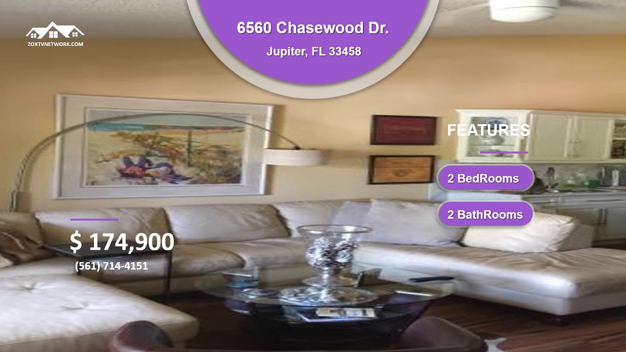 6560 Chasewood Dr    Jupiter, FL 33458   BedRooms 2   BathRooms 2   Price $174,900