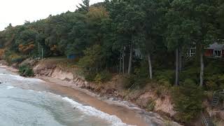 Lake Michigan shoreline erosion drone footage