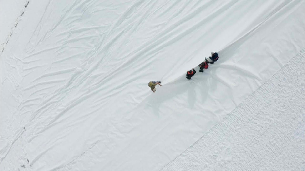 Glacier in northern Italy covered with tarpaulins to slow melting