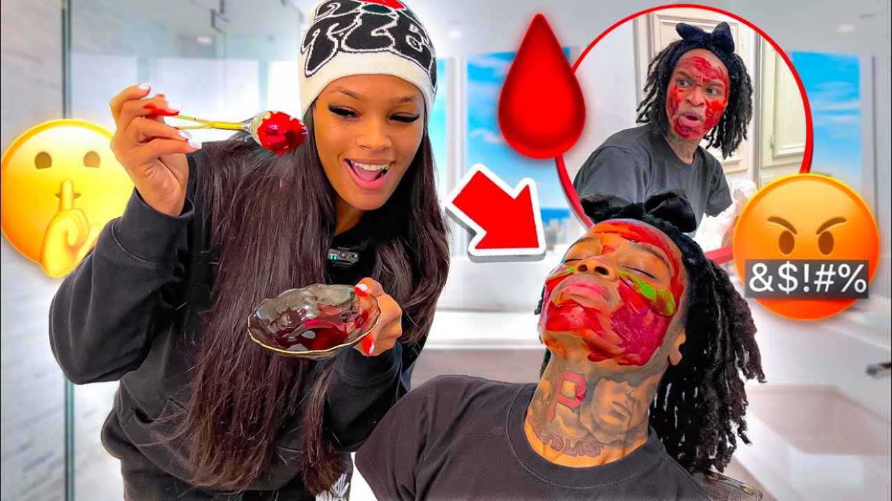 GIVING JAZZ A FACIAL WITH FOOD COLORING 🩸.