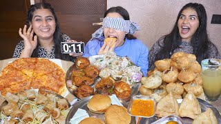 Blindfold Street Food Challenge | Momos, Golgappa, Pizza, Burger, Spring Rolls, Samosa Challenge