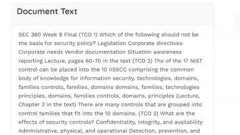 SEC 360 - Data Privacy and Security Week 8 Final Exam Questions and Answers 2026 (8pages)