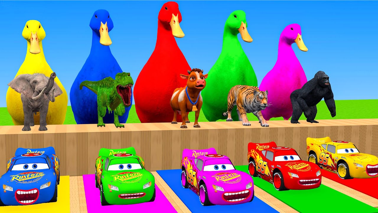 Long Slide Game With Cow Elephant Gorilla Hippopotamus Tiger   3d Animal Game   Funny 3d Animals