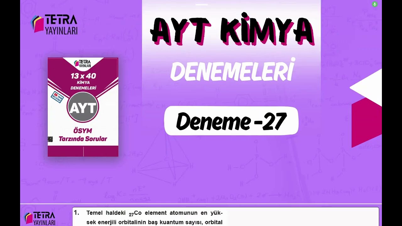 Tetra Yayınları AYT Kimya 27.Deneme Çözümü 🔬 ÖSYM Tarzı Full Anlatım