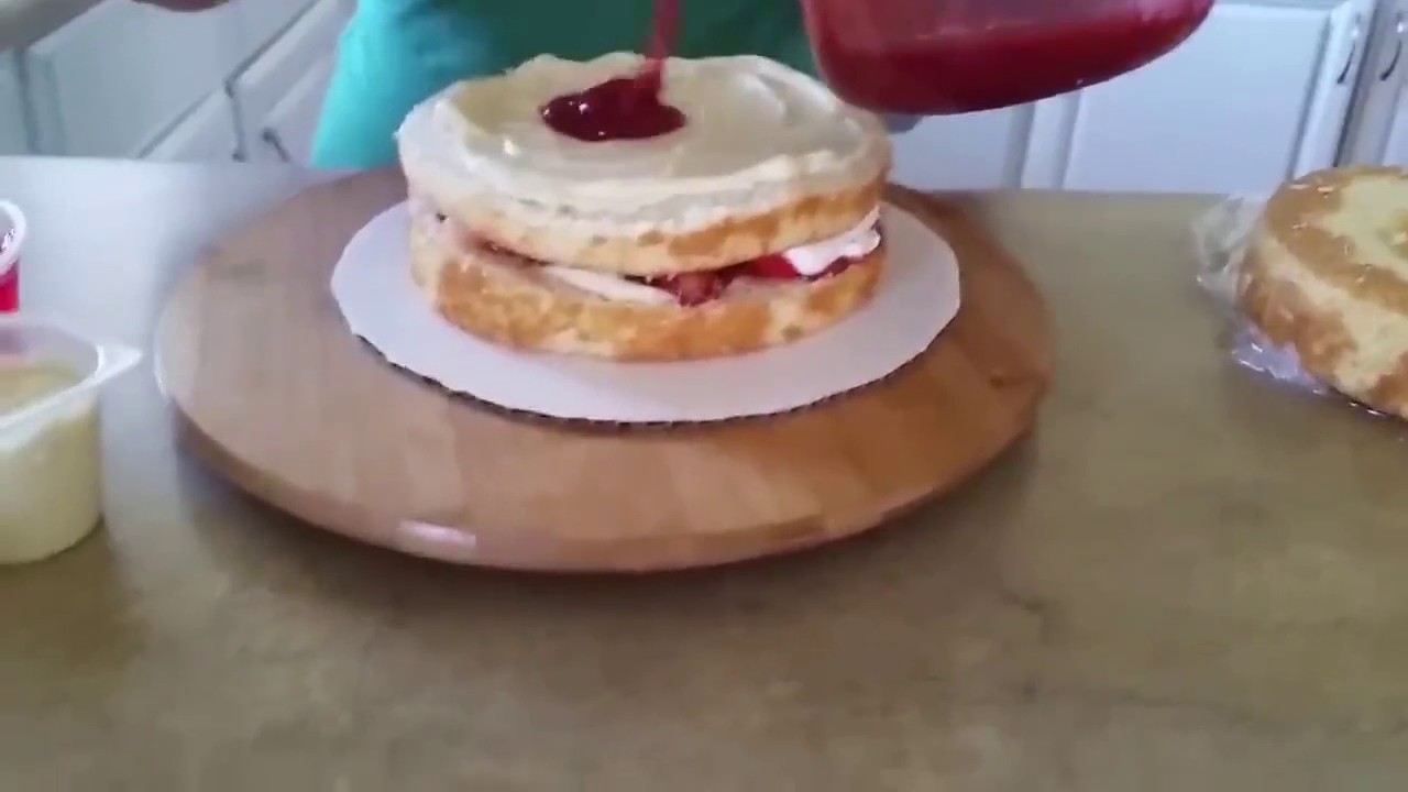 Strawberry filled cake! By  Hmong Baker