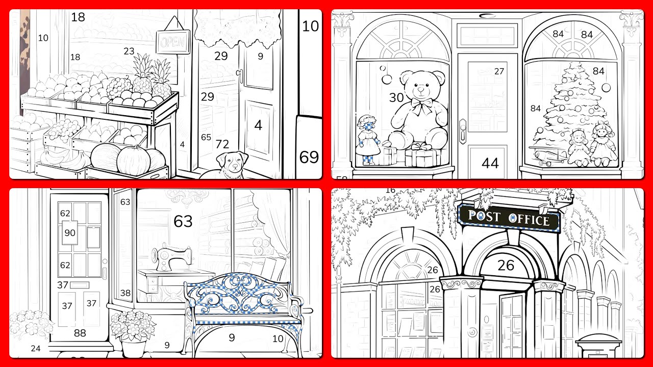 Zen Color by Number Vintage Shop Toyland Post Office Fruit Life Collection Pictures 