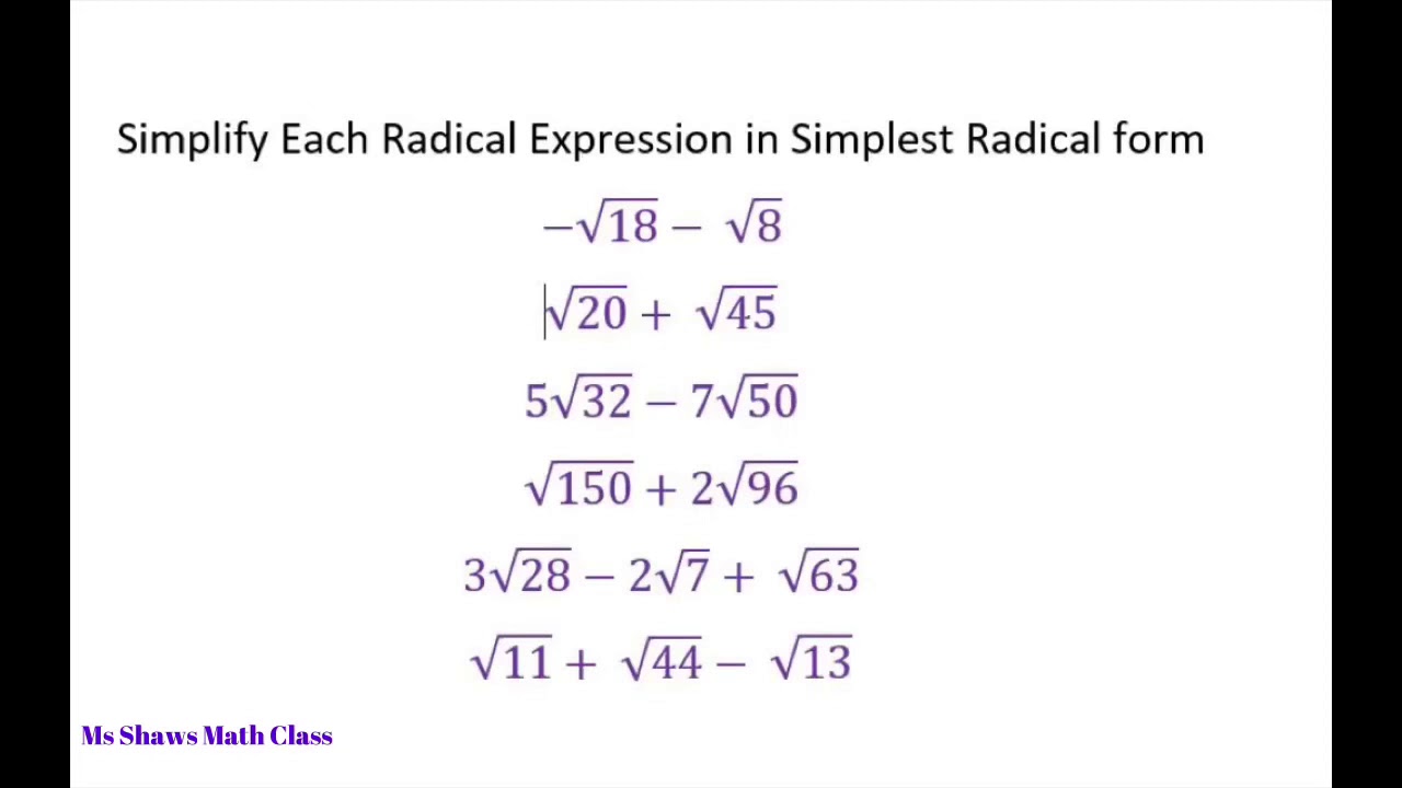 Simplify each radical expression in simplest radical form ...