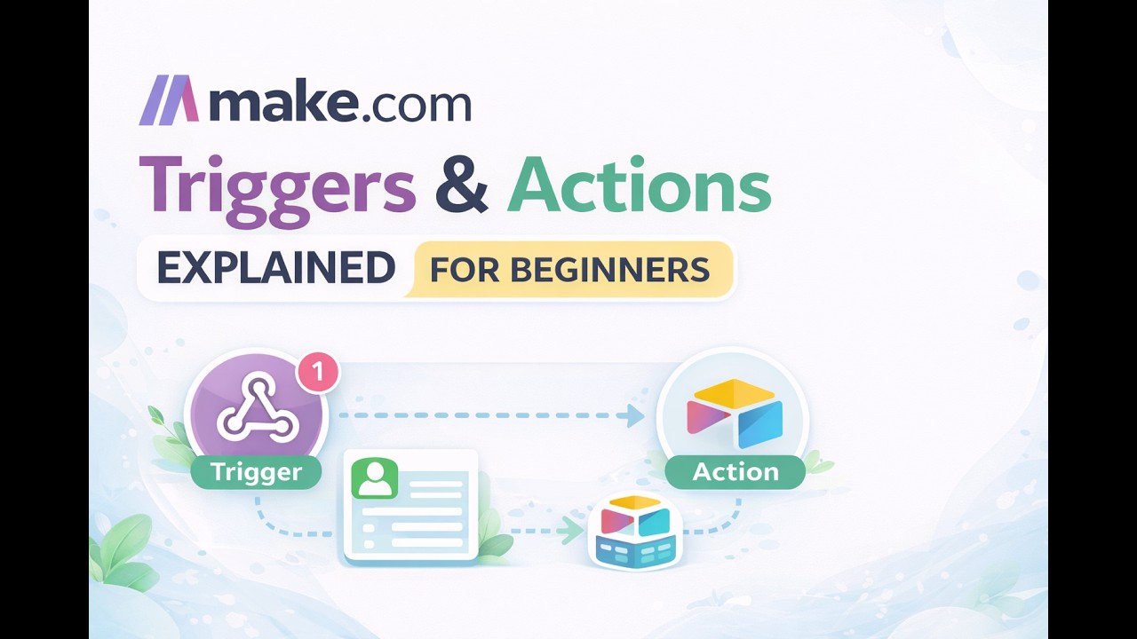 Make.com triggers and actions tutorial screenshot showing JotForm to Airtable workflow