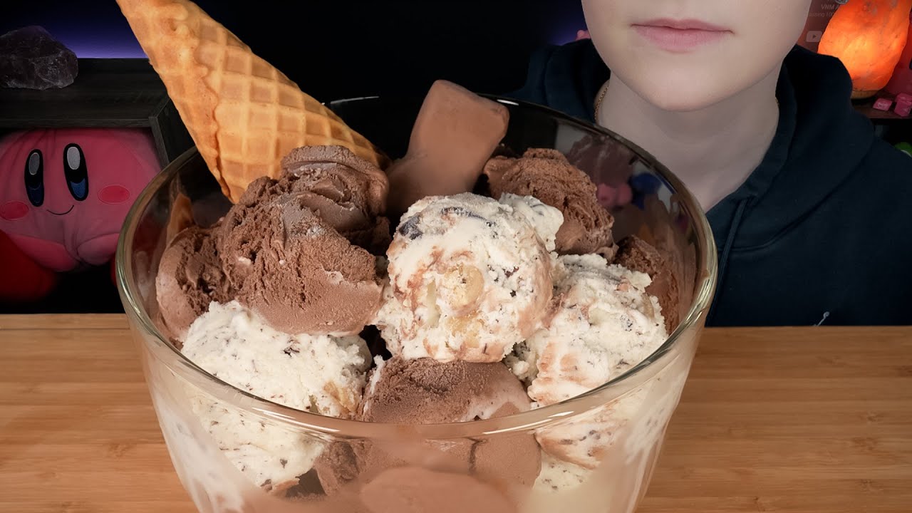 ASMR Ice Cream Bowl *Brownie Batter Dark Chocolate, Chocolate Chip Cookie Dough, Oreo, Reese's 먹방