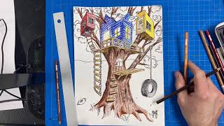 Treehouse in 2 point perspective! (Part 2- Color)