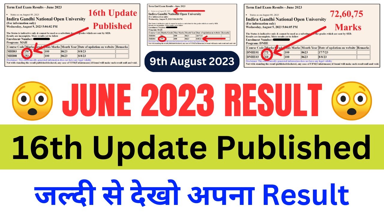 (Breaking News) June 2023 Examination Result 16th Update Published! | IGNOU Exam Update 2023