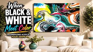When Black & White Meet Color | Mesmerizing Acrylic Pour Swipe