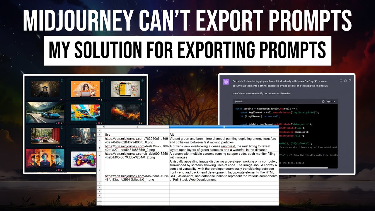 Exporting Midjourney Prompts: Overcoming Limitations with ChatGPT Code Interpreter & Web Scraping