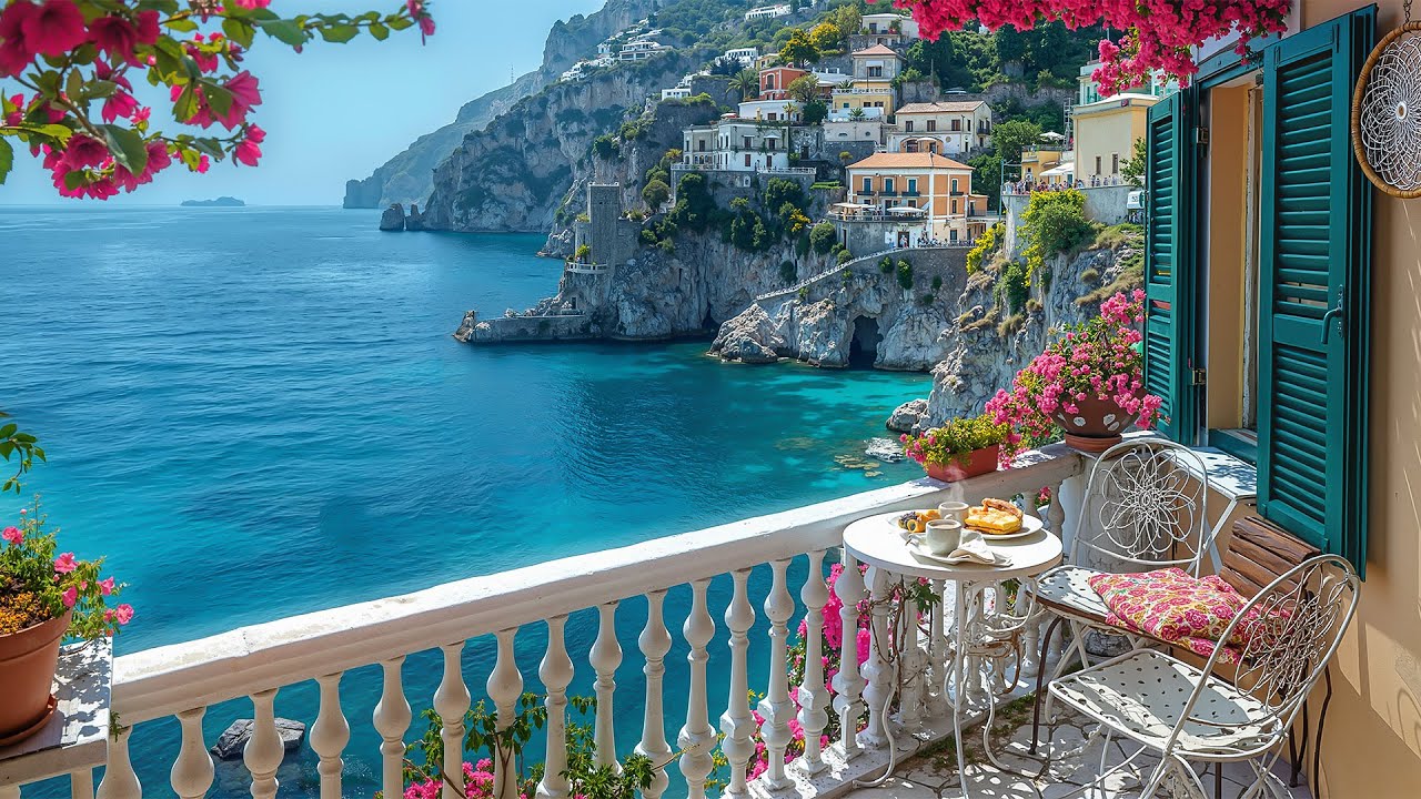 Romantic Valentine Jazz at Positano Seaside Cafe Ambience ~ Sweet Bossa Nova for Couple Date
