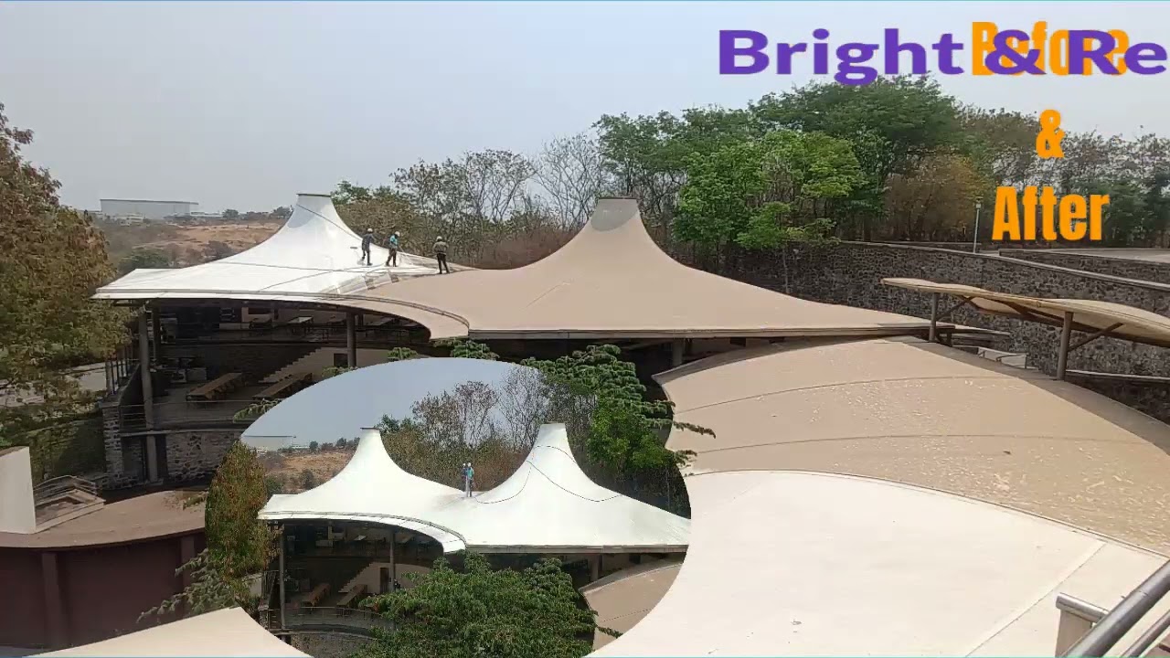 Tensile Fabric Cleaning Services on Hight with Rope Access System.