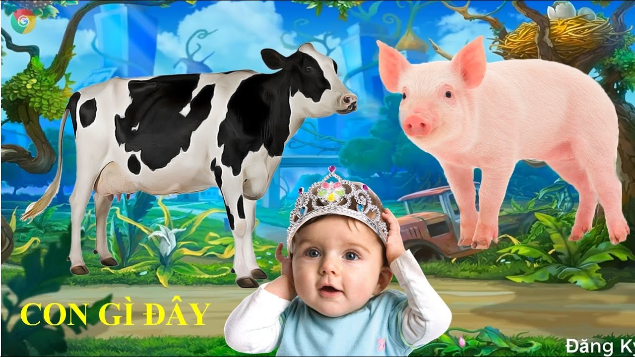 Con Gì Đây - Con Trâu, Con Bò, Con Voi, Chó, Mèo, Lợn, Bò, Dê - Dạy Bé Thông Minh Sớm