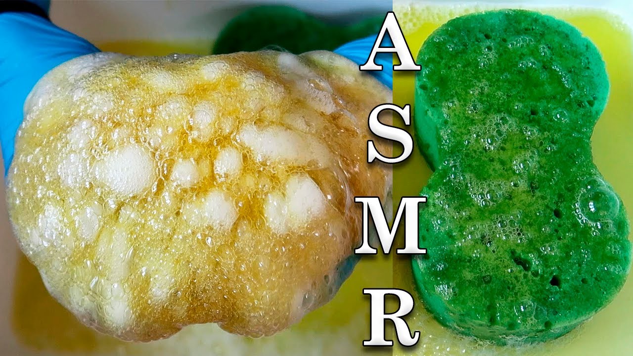 ASMR Yellow Sponge Squeezing 💛💦 Sponge Rinsing w/ Fabric Softener