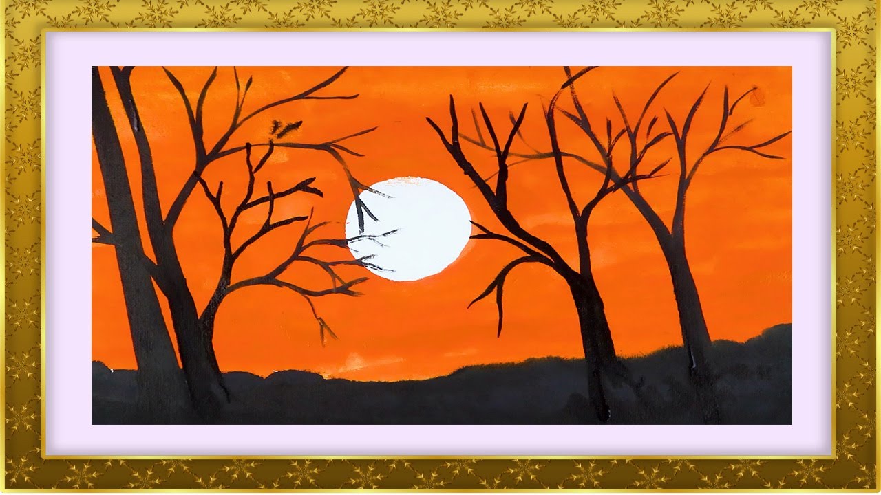 Desert Trees with Sunset Sky | CanvasMind Scenery Paintings | CanvasMind