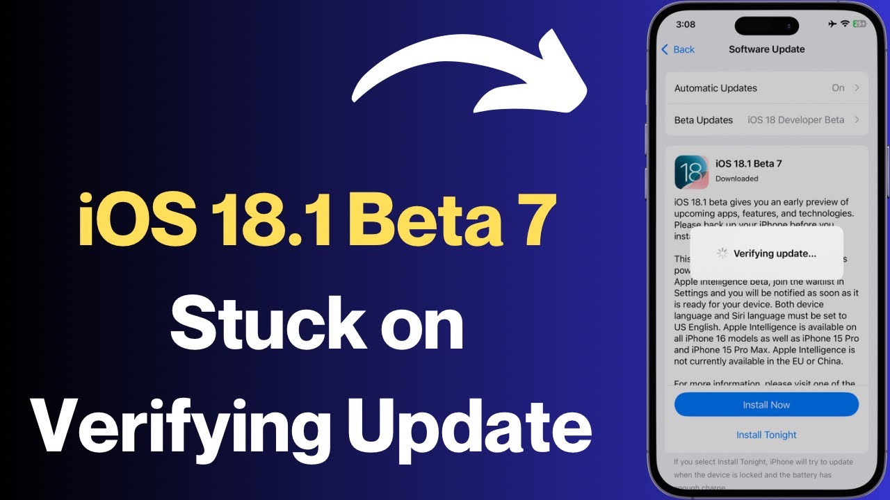 iPhone Stuck on Verifying Update iOS 18.1 Beta 7 | Quick Fix - YouTube