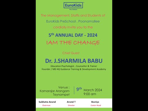 5th ANNUAL DAY - 2024 EuroKids PreSchool , Poonamallee