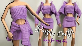 Barbie outfits DIY Strapless top blazer and skirt pastel purple.