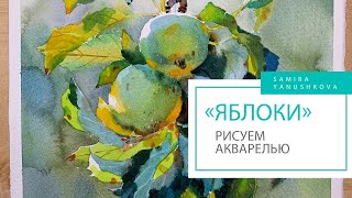 Рисуем акварелью &quot;Яблоки&quot; Техника акварельной живописи. акварельная живопись уроки.