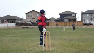 Cricket-our 11 year old son batting for off-spin bowling