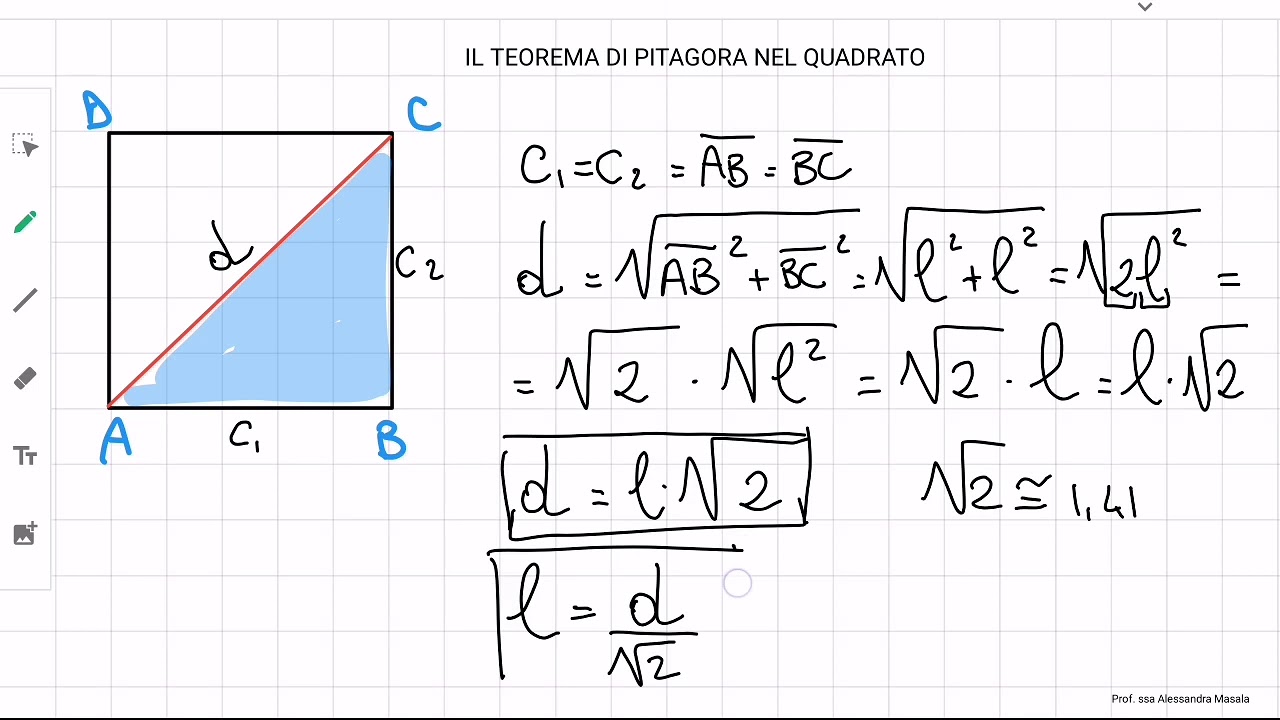 Teorema Di Pitagora Applicato Al Quadrato Youtube