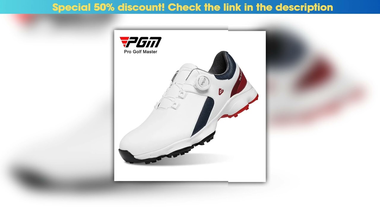Deal PGM Men Golf Shoes Comfortable Cushion Knob Lace Waterproof Anti Slip Sports Sneakers XZ379•••