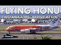 Two a380s flying honu arrive at phnl in honolulu hawaii