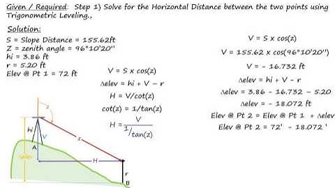 Trigonometric Leveling Example Calcutions