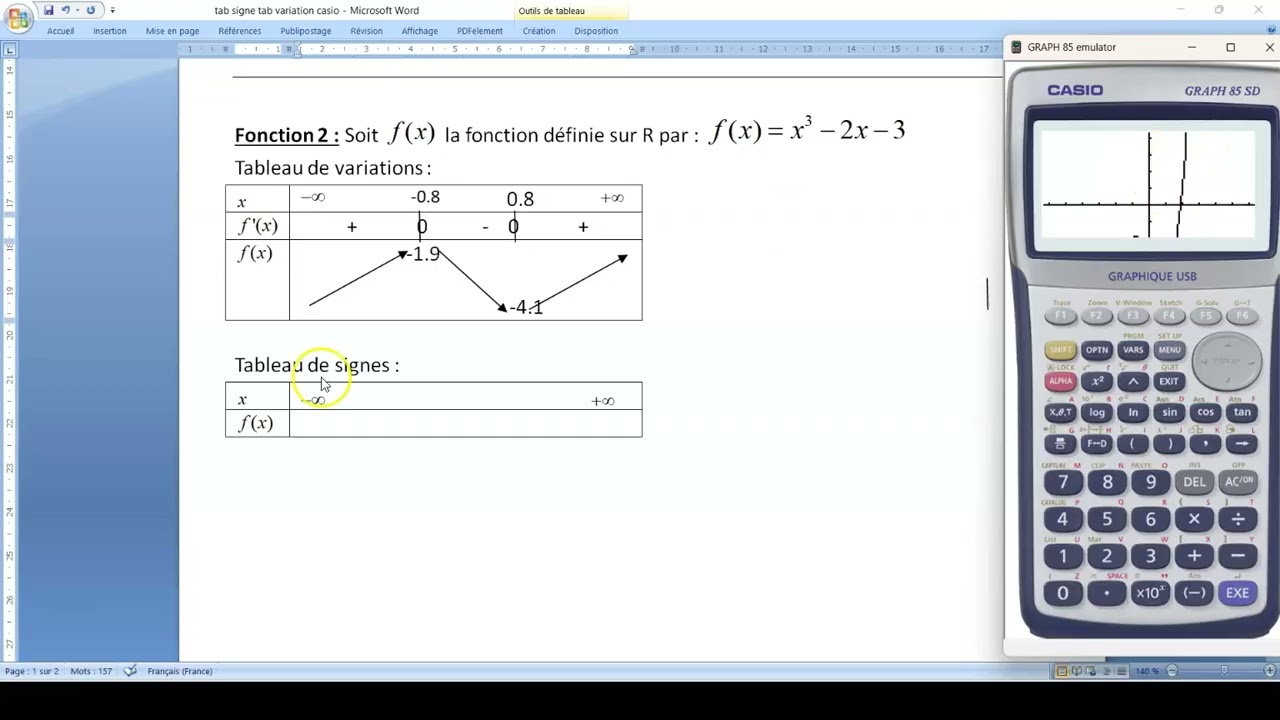 conjecturer le tab de signes et le tab de variations en utlisant la calculatrice graphique (partie1)