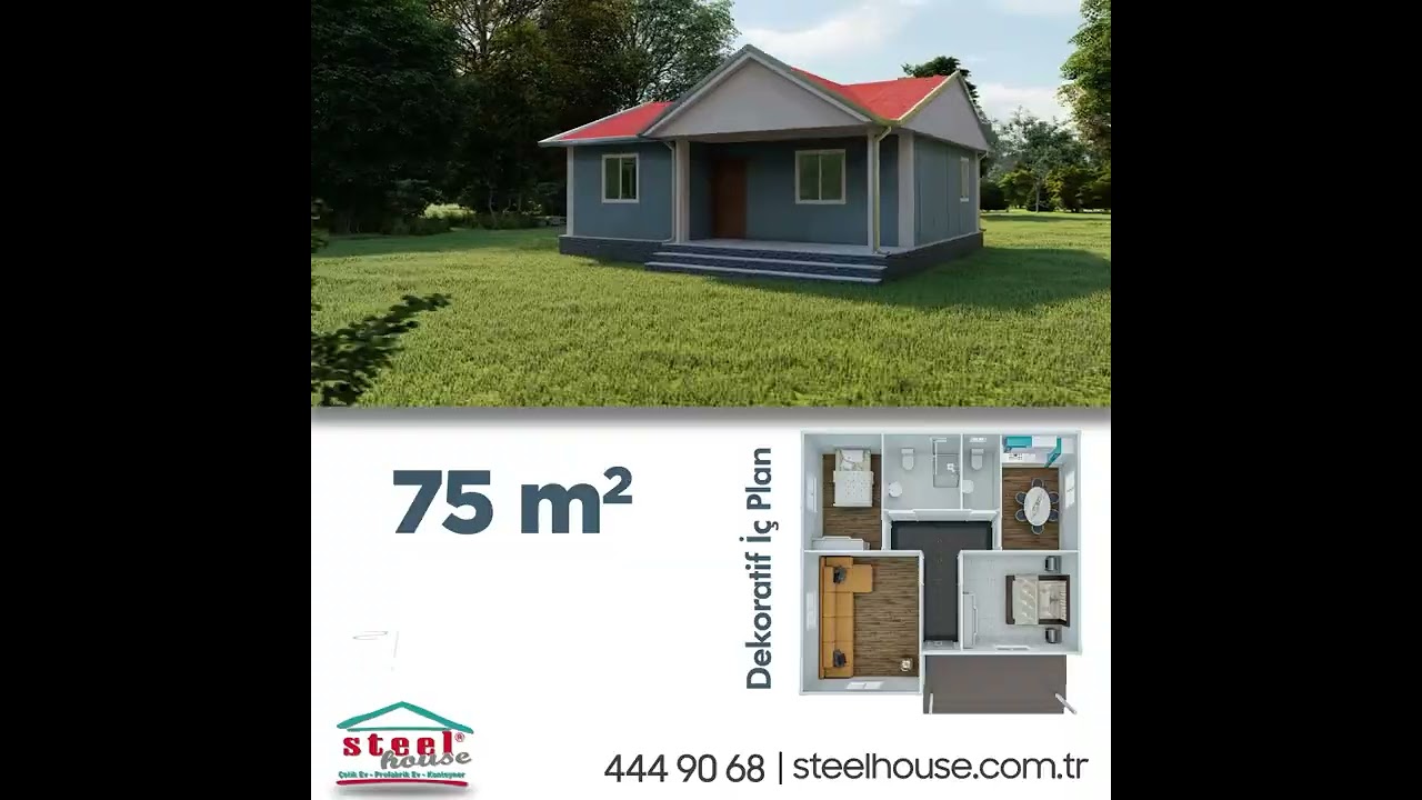 75 m2 Prefabrik Ev Steel House. YouTube