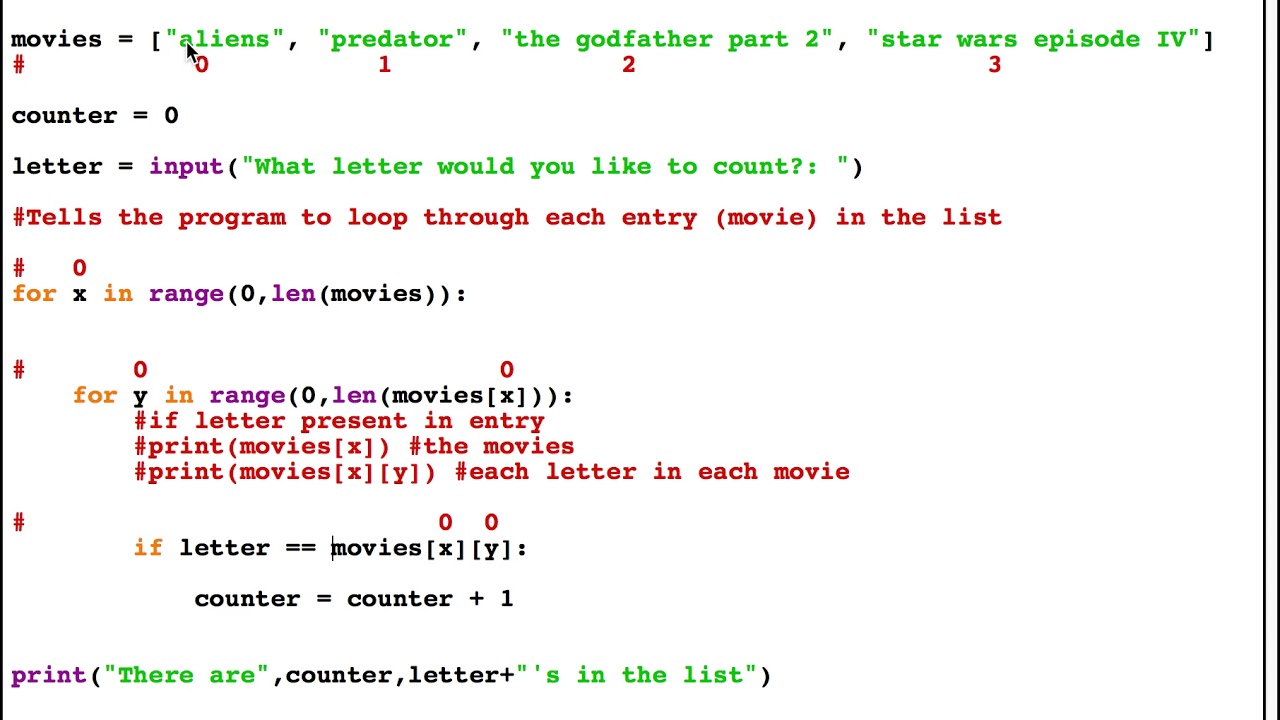 Find And Count Letters From A List Or Array Python - Youtube