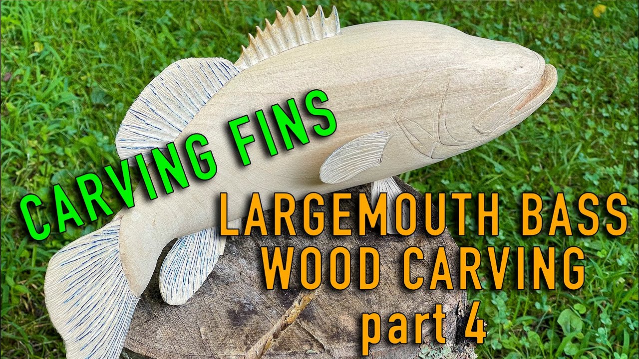 Large mouth bass wood carving part 4 carving the fins 