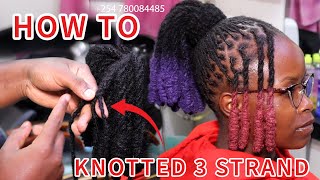 How to Style Knotted Three Strand Twist High Ponytail with Infinity Braid Wrap and Knotted Swoop