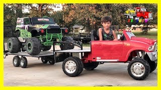 Kruz Playing with his Gooseneck Trailer Loading Powered Ride On Grave Digger Monster Truck by KV Show 293,330 views 4 years ago 10 minutes, 27 seconds