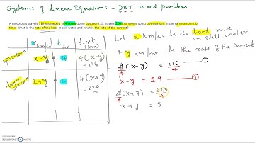 Solving a distance, rate, time problem using a system of linear equations - Ch 3 - Int.Algebra