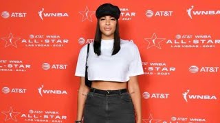 Celebrity Las Vagas Aces WNBA world tallest female basket baller Liz Cambage on the red carpet wearing Prada Profile