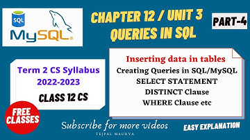 Chapter 12 Queries in SQL | Part 4 |Inserting data into tables| Distinct & where Clause |class 12 CS