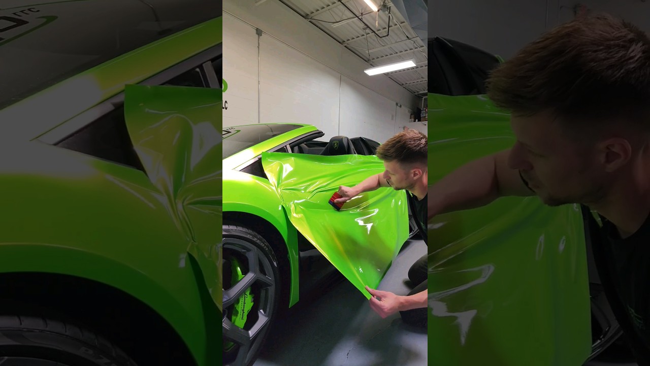 Wrapping this Lamborghini Huracan Evo in Hexis Gloss Wasabi Green 